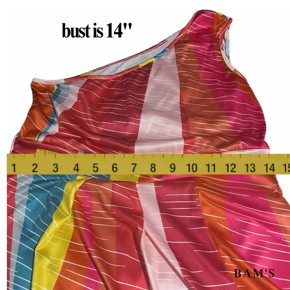 Temu One Shoulder Colorblock Maxi Dress | Slit | Size L - Picture 4 of 5